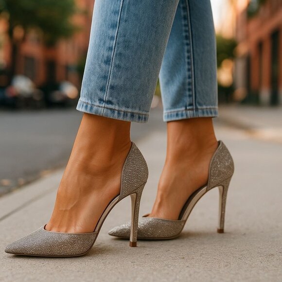 Windsor Silver Rhinestone Pointed Toe Clear Stiletto Heels Womens Shoes Size 8 - Picture 1 of 11